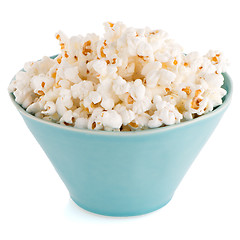 Image showing Popcorn in a blue bowl