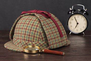 Image showing Sherlock Hat and magnifying glass