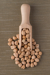 Image showing Wooden scoop with chickpeas