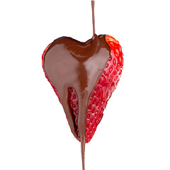 Image showing Heart shaped strawberry and chocolate drip