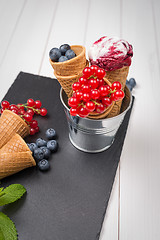 Image showing Berry ice cream cone