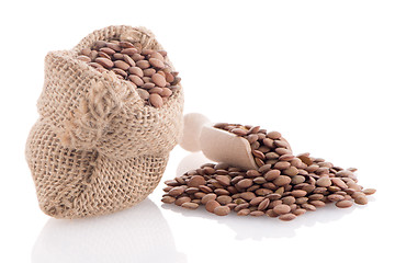 Image showing Burlap bag with lentils