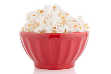 Image showing Popcorn in a red bowl