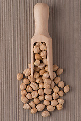 Image showing Wooden scoop with chickpeas