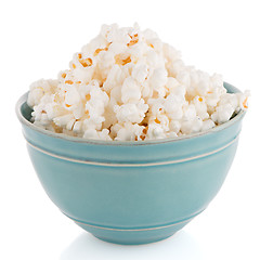 Image showing Popcorn in a blue bowl