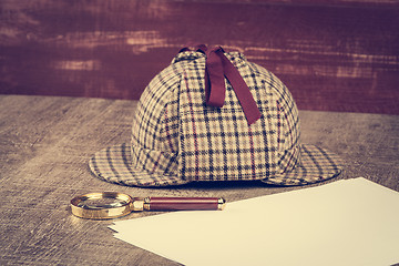 Image showing Sherlock Hat and magnifying glass