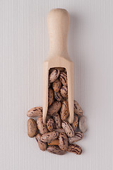 Image showing Wooden scoop with pinto beans