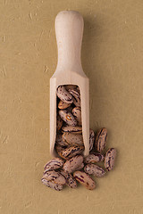 Image showing Wooden scoop with pinto beans