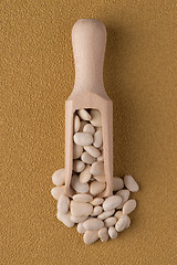 Image showing Wooden scoop with white beans