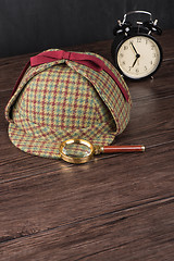 Image showing Sherlock Hat and magnifying glass