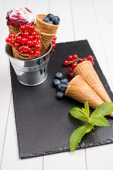 Image showing Berry ice cream cone