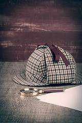 Image showing Sherlock Hat and magnifying glass