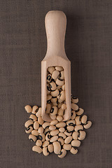 Image showing Wooden scoop with white beans