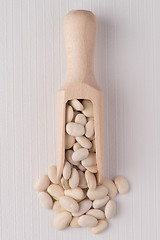 Image showing Wooden scoop with white beans