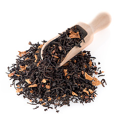 Image showing Black Dry Tea with a Wooden Spoon