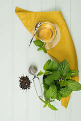 Image showing Herbal tea with melissa in a glass cup