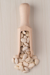 Image showing Wooden scoop with white beans