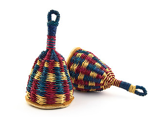 Image showing Two colorful caxixi, Afro-Brazilian musical instrument