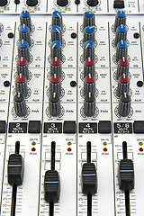 Image showing Faders and knobs of sound mixer