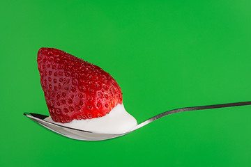 Image showing Strawberry and chocolate on a fork