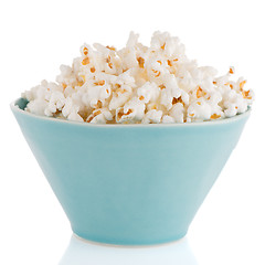 Image showing Popcorn in a blue bowl