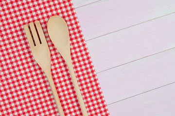 Image showing Kitchenware on red towel