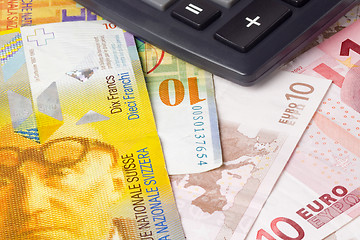 Image showing Forex - Euro and Swiss currency pair with calculator

