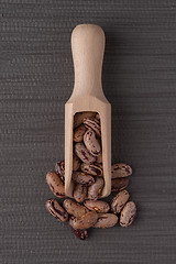 Image showing Wooden scoop with pinto beans