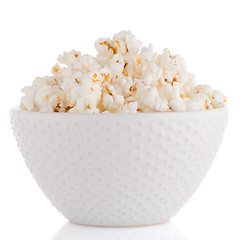 Image showing Popcorn in a white bowl