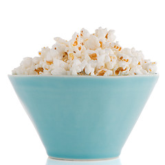 Image showing Popcorn in a blue bowl