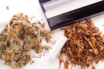 Image showing Dried Cannabis on Rolling Paper with Filter