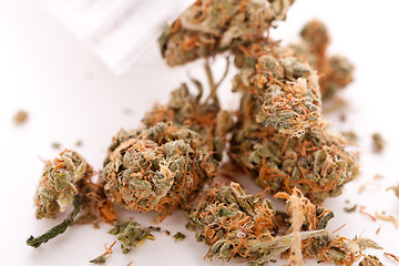 Image showing Close up Dried Marijuana Leaves on the Table