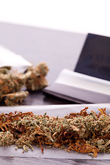 Image showing Dried Cannabis on Rolling Paper with Filter