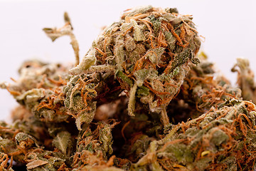 Image showing Close up Dried Marijuana Leaves on the Table