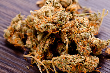 Image showing Close up Dried Marijuana Leaves on the Table