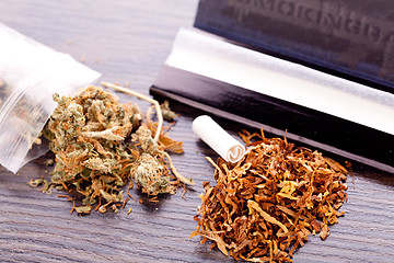 Image showing Dried Cannabis on Rolling Paper with Filter