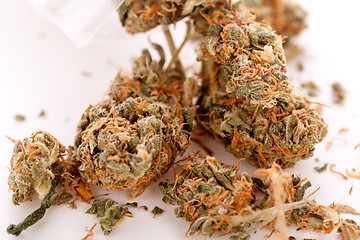 Image showing Close up Dried Marijuana Leaves on the Table