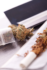 Image showing Dried Cannabis on Rolling Paper with Filter