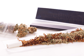 Image showing Dried Cannabis on Rolling Paper with Filter