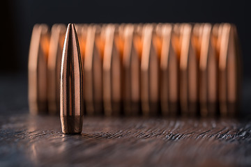 Image showing Macro shot of copper bullets 