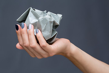 Image showing Stylish manicure in shades of gray female elegant handles.