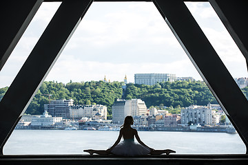 Image showing Silhouette of graceful ballerina in white tutu