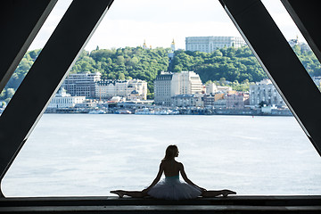 Image showing Cropped picture legs of graceful ballerina in white tutu