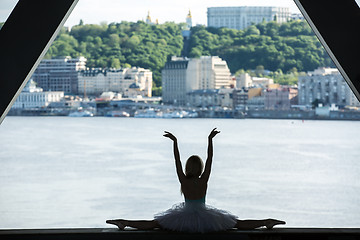 Image showing Silhouette of graceful ballerina in white tutu