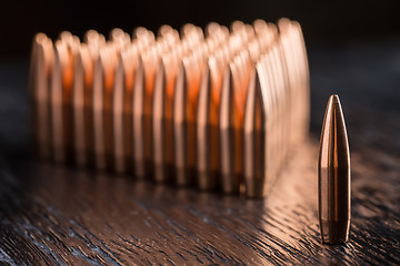 Image showing Macro shot of copper bullets 