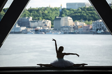 Image showing Cropped picture legs of graceful ballerina in white tutu