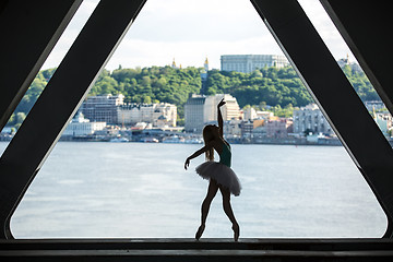 Image showing Silhouette of graceful ballerina in white tutu