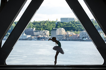 Image showing Silhouette of graceful ballerina in white tutu