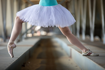 Image showing Cropped picture legs of graceful ballerina in white tutu