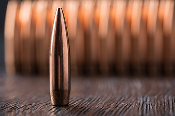 Image showing Macro shot of copper bullets 